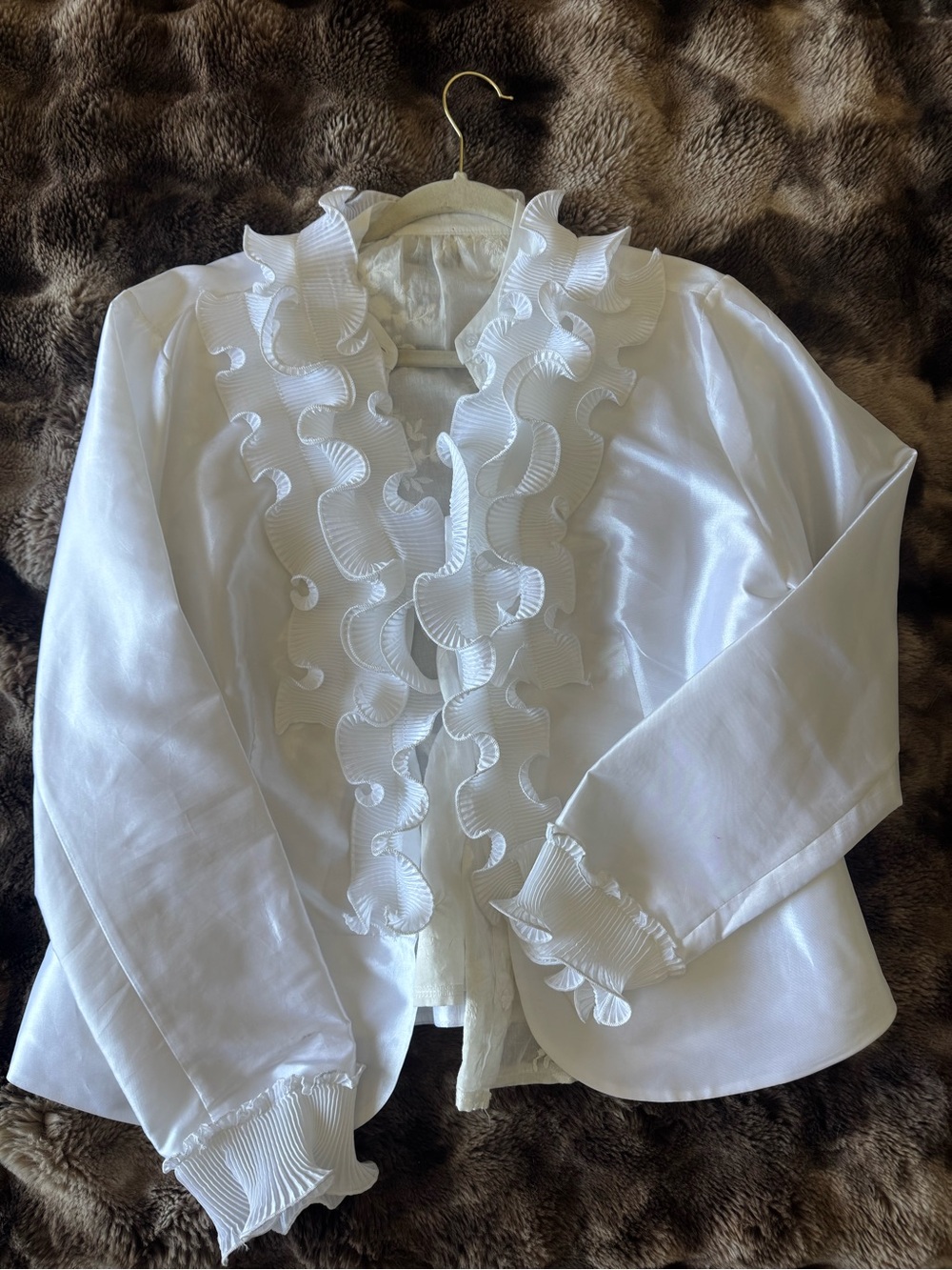 White Ruffle-Trim Women's Jacket